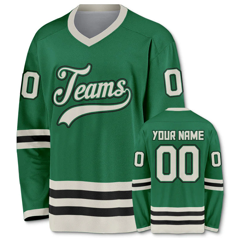 Custom Kelly Green Beige-Black Authentic Hockey Jersey